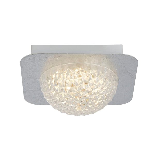 Small Square LED Flush Ceiling Light Silver Leaf Faceted Acrylic Shade