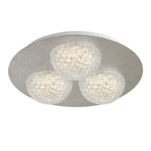 32511-3SI Round 3 light LED flush ceiling light in silver leaf with faceted acrylic shades