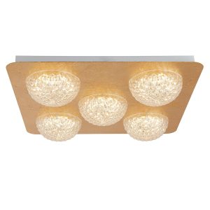 32511-5GO Square 5 light LED flush ceiling light in gold leaf with faceted acrylic shades