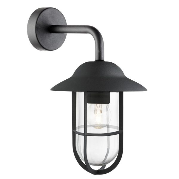 Toronto traditional 1 lamp well glass outdoor wall lantern in matt black main image