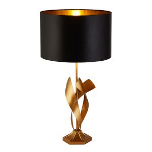 Breeze 1 light ribbon table lamp in gold with black fabric shade main image