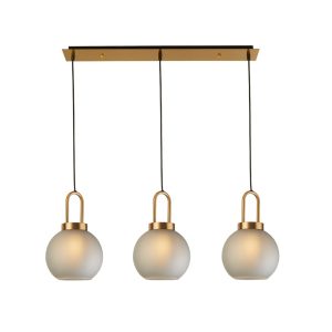 Snowdrop 3 light bar pendant in antique brass with acid glass main image