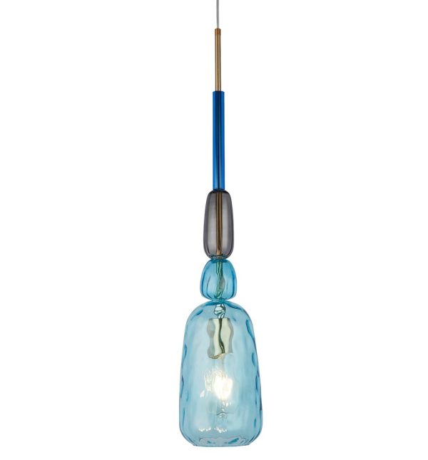 Searchlight 36782-1 Narghile multi coloured glass ceiling pendant with blue shade closeup
