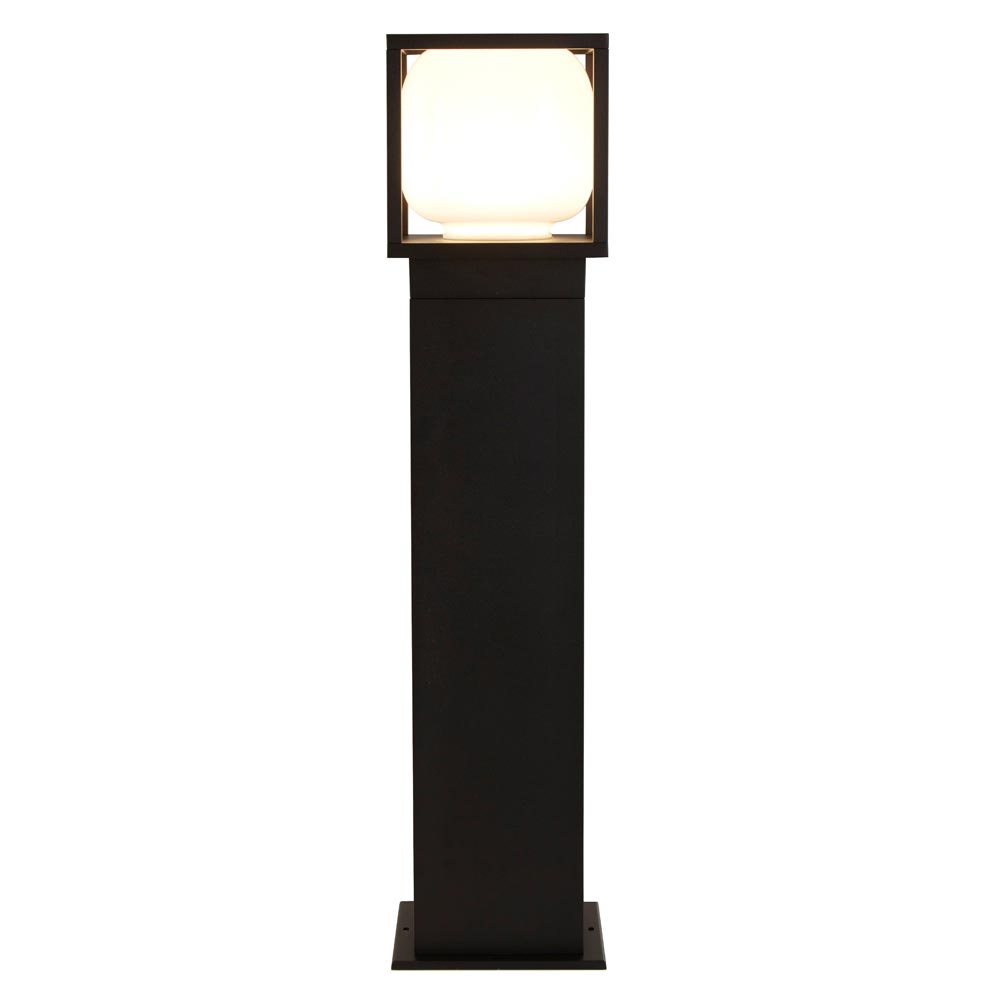 Athens Cast Aluminium LED Outdoor Post Light Black Opal White Shade