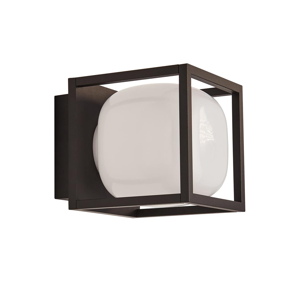 Athens Cast Aluminium LED Outdoor Wall Light Black Opal White Shade