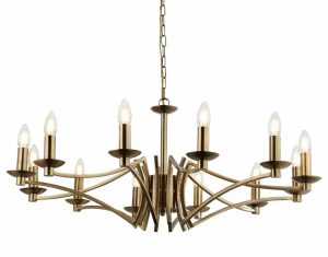 Searchlight 41312-12AB Ascot large geometric 12 arm chandelier in antique brass closeup