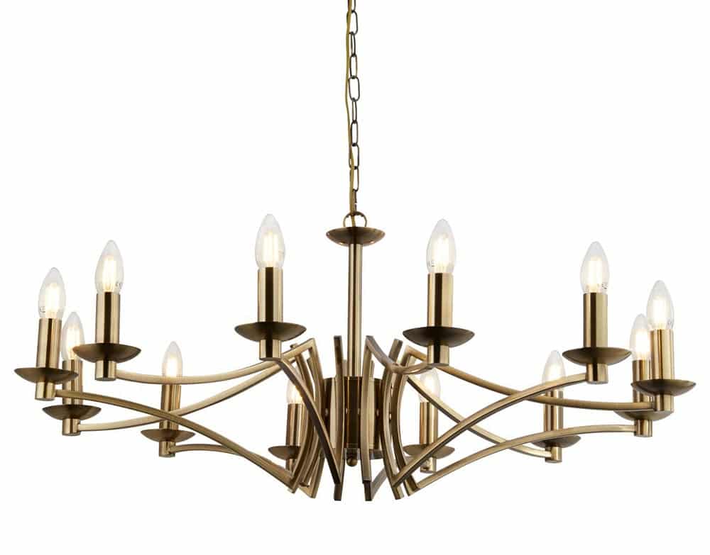 Ascot Large Geometric 12 Arm Chandelier Ceiling Light Antique Brass