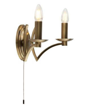 Searchlight 41312-2AB Ascot switched twin wall light in antique brass