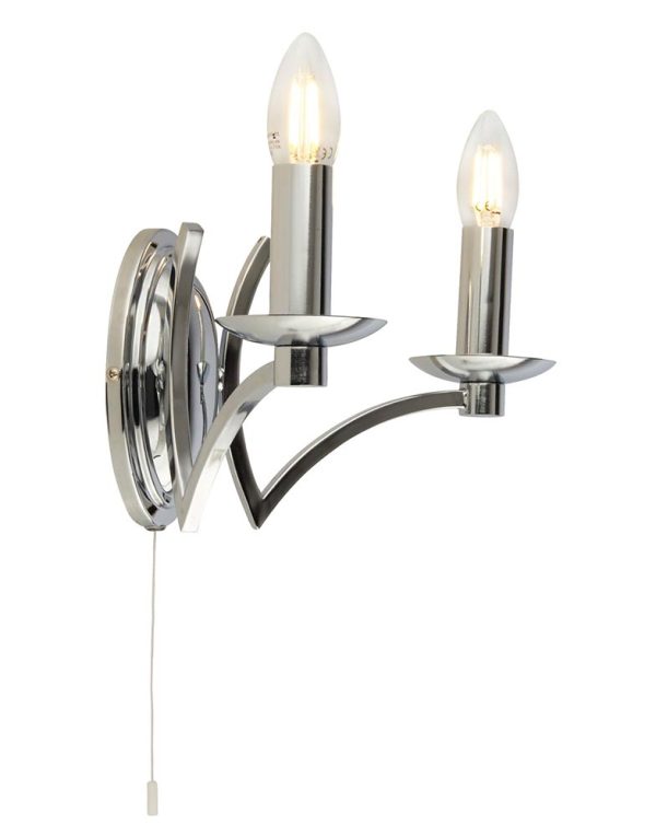 Ascot Switched 2 Lamp Elegant Twin wall Light In Polished Chrome