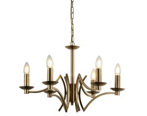Searchlight 41312-6AB Ascot geometric 6 arm chandelier in antique brass closeup