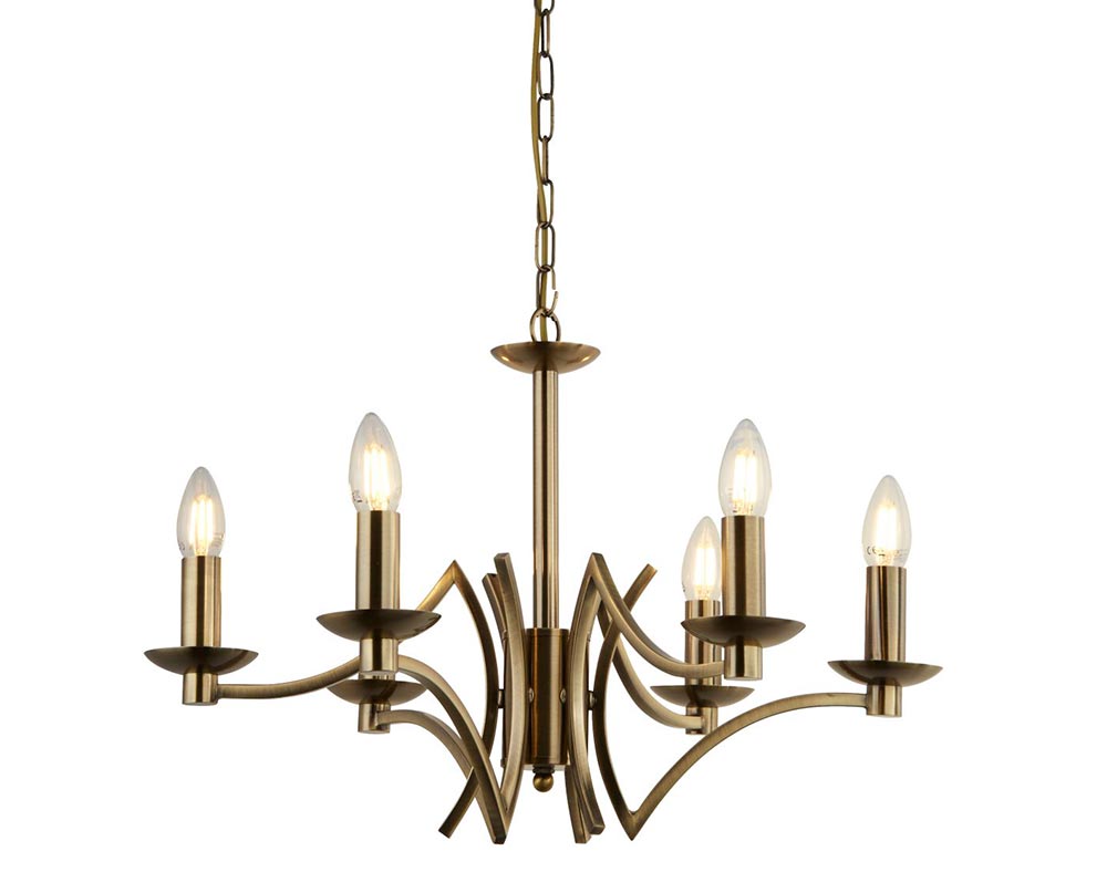 Ascot Geometric 6 Arm Chandelier Ceiling Light Antique Brass Plated