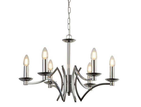 Searchlight 41312-6CC Ascot geometric 6 arm chandelier in polished chrome closeup