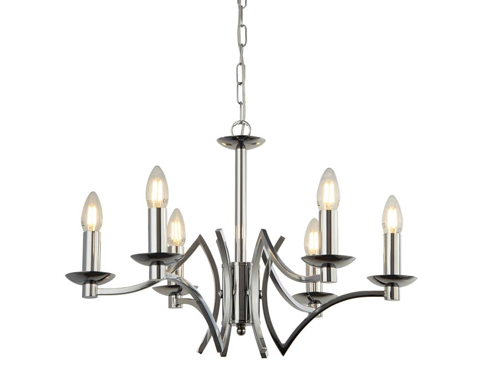 Ascot Geometric 6 Arm Chandelier Ceiling Light In Polished Chrome