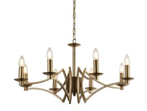 Searchlight 41312-8AB Ascot geometric 8 arm chandelier in antique brass closeup