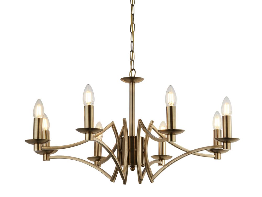 Ascot Geometric 8 Arm Chandelier Ceiling Light Antique Brass Plated