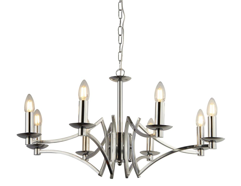 Ascot Geometric 8 Arm Chandelier Ceiling Light In Polished Chrome