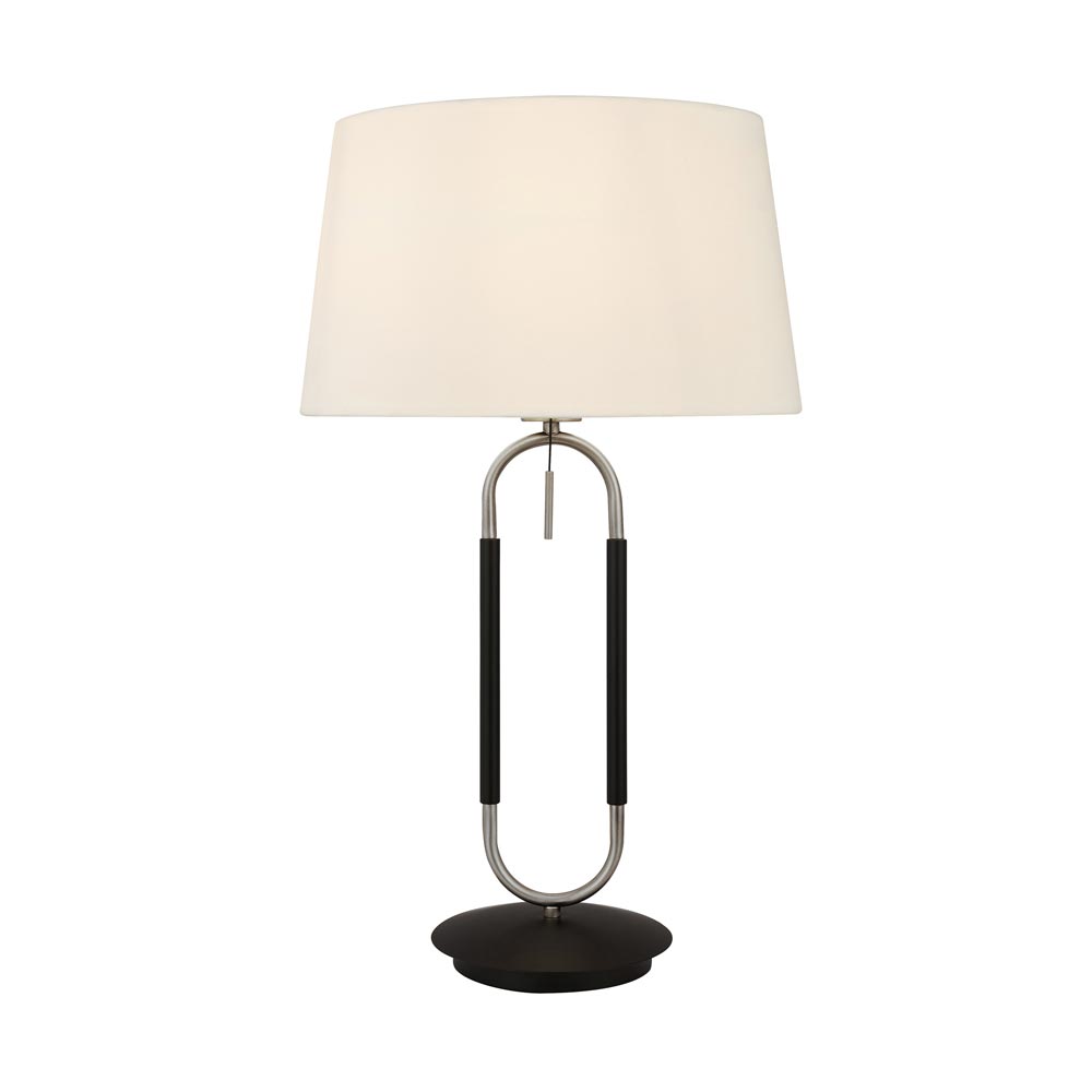 Jazz Modern Black & Satin Silver 1 Light Table Lamp White Velvet Shade