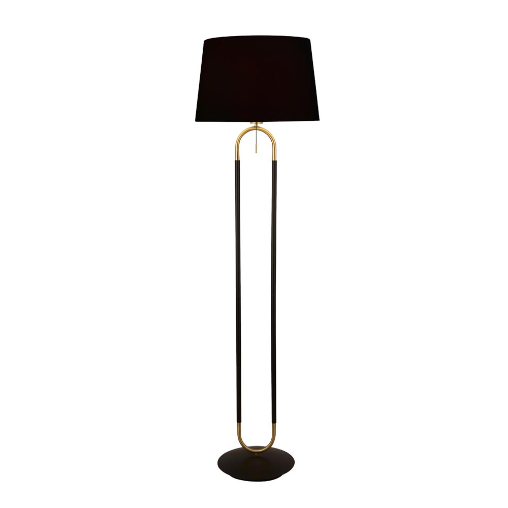 Jazz Modern Black & Satin Brass 1 Light Floor Lamp Black Velvet Shade