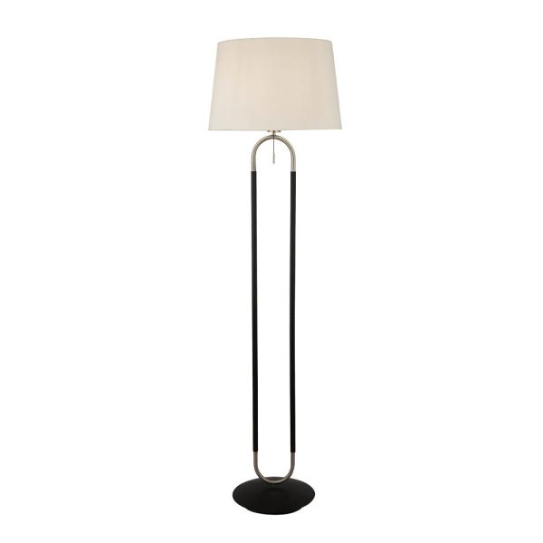 Jazz Modern Black & Satin Silver 1 Light Floor Lamp White Velvet Shade