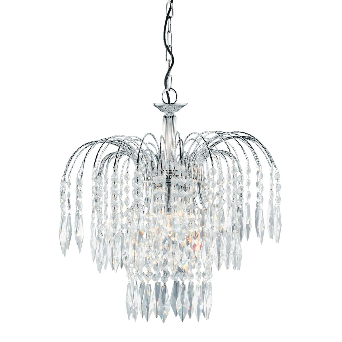 Waterfall Crystal 3 Lamp Pendant Ceiling Light Polished Chrome