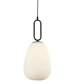 Searchlight 43581-1BK Elixir ribbed opal white glass pendant ceiling light in black closeup