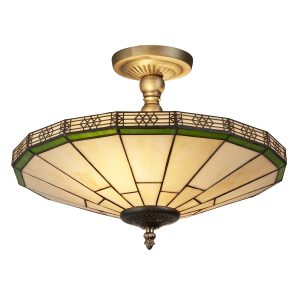New York Tiffany art glass 2 lamp semi flush ceiling light main image