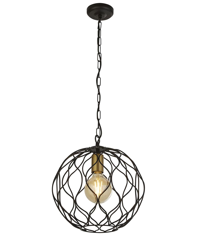 Finesse Modern 1 Light Open Globe Ceiling Pendant Matt Black & Gold