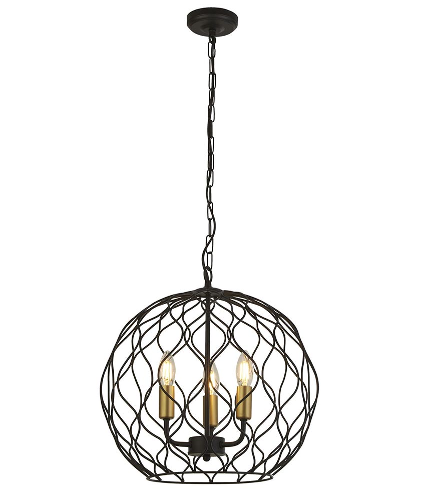 Finesse Modern 3 Light Open Globe Ceiling Pendant Matt Black & Gold