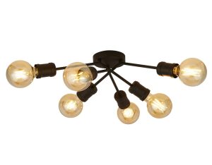 Dance industrial style 6 lamp bare bulb flush ceiling light in sand black