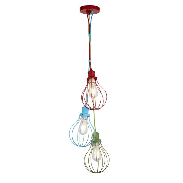 Kids bedroom multi coloured 3 light dingle dangle ceiling pendant