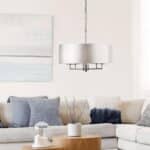 Knightsbridge Classic 5 Light Ceiling Pendant Satin Silver Faux Silk Shade