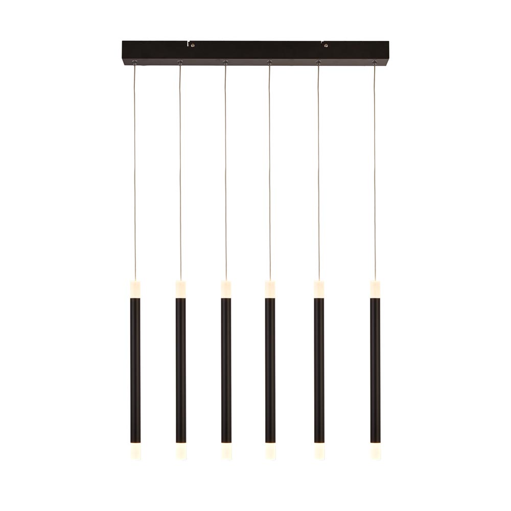 Wands Modern 6 Lamp LED Linear Bar Pendant Ceiling Light Matt Black