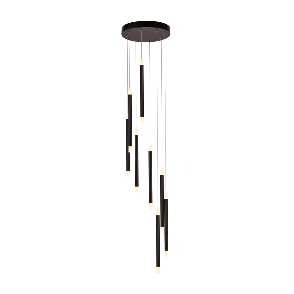 Wands Modern 8 Lamp LED Multi Level Pendant Ceiling Light Matt Black