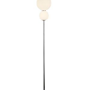 Snowball 3 light LED floor lamp in chrome with opal white glass shades full height