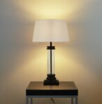 Pedestal 1 Light Glass Column Table Lamp White Shade Matt Black