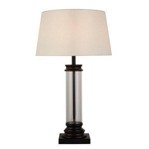 Pedestal 1 light glass column table lamp with white shade in matt black main image