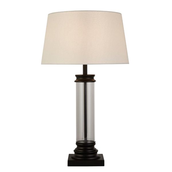 Pedestal 1 Light Glass Column Table Lamp White Shade Matt Black