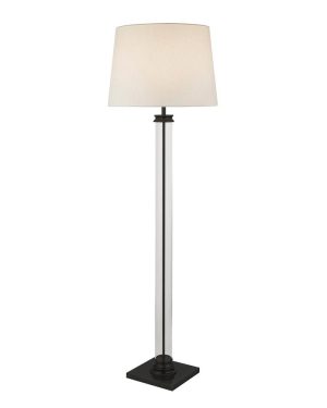 Pedestal 1 light glass column floor lamp with white shade in matt black main image