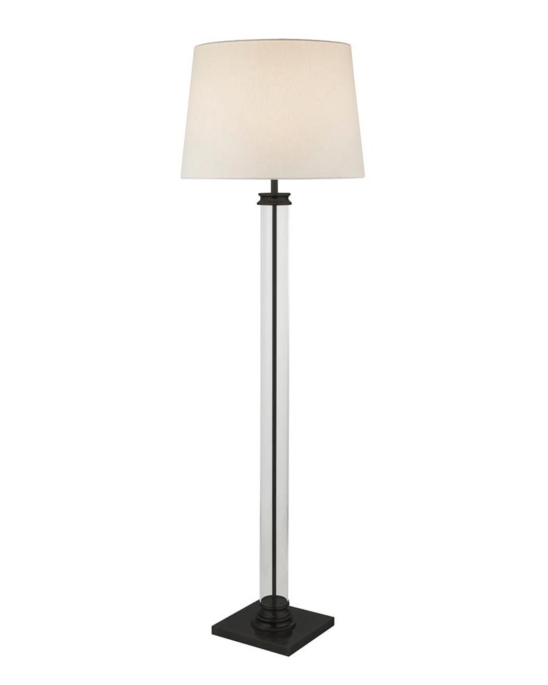 Pedestal 1 Light Glass Column Floor Lamp White Shade Matt Black