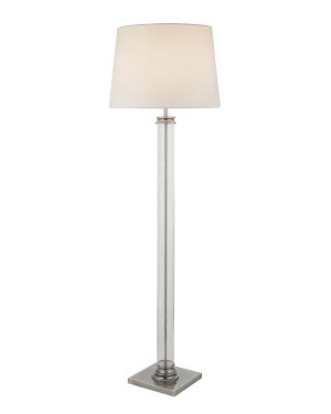 Pedestal 1 light glass column floor lamp with cream shade in satin silver main image