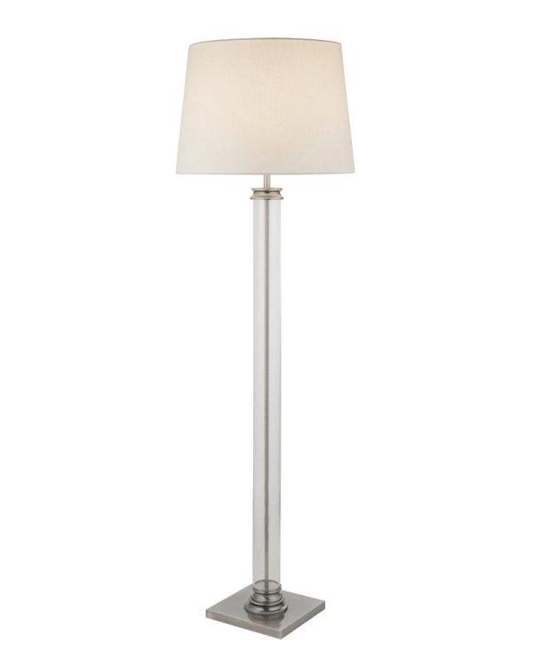 Pedestal 1 Light Glass Column Floor Lamp Cream Shade Satin Silver