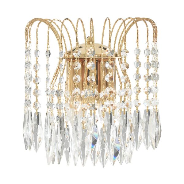 Waterfall crystal traditional 2 lamp wall light in polished gold main image