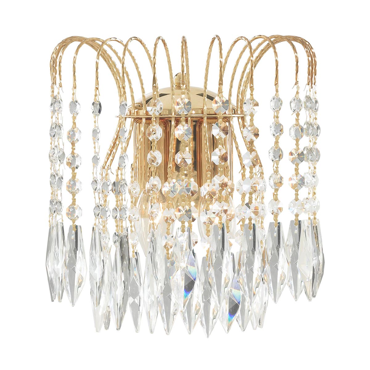 Waterfall Crystal Traditional 2 Lamp Wall Light Polished Gold