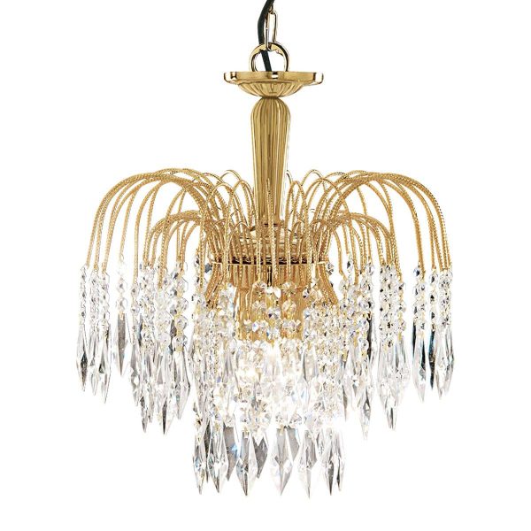 Waterfall crystal 3 lamp pendant ceiling light in polished gold main image