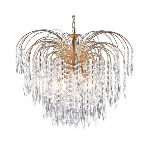 Waterfall crystal large 5 lamp pendant ceiling light in polished gold main image