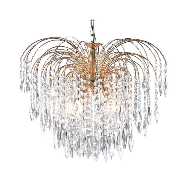 Waterfall crystal large 5 lamp pendant ceiling light in polished gold main image