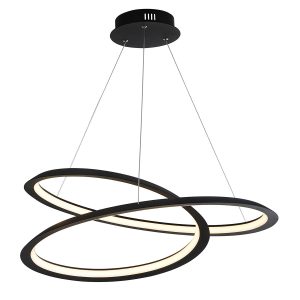Swirl dimmable 43w LED ceiling pendant in sanded black with white shade