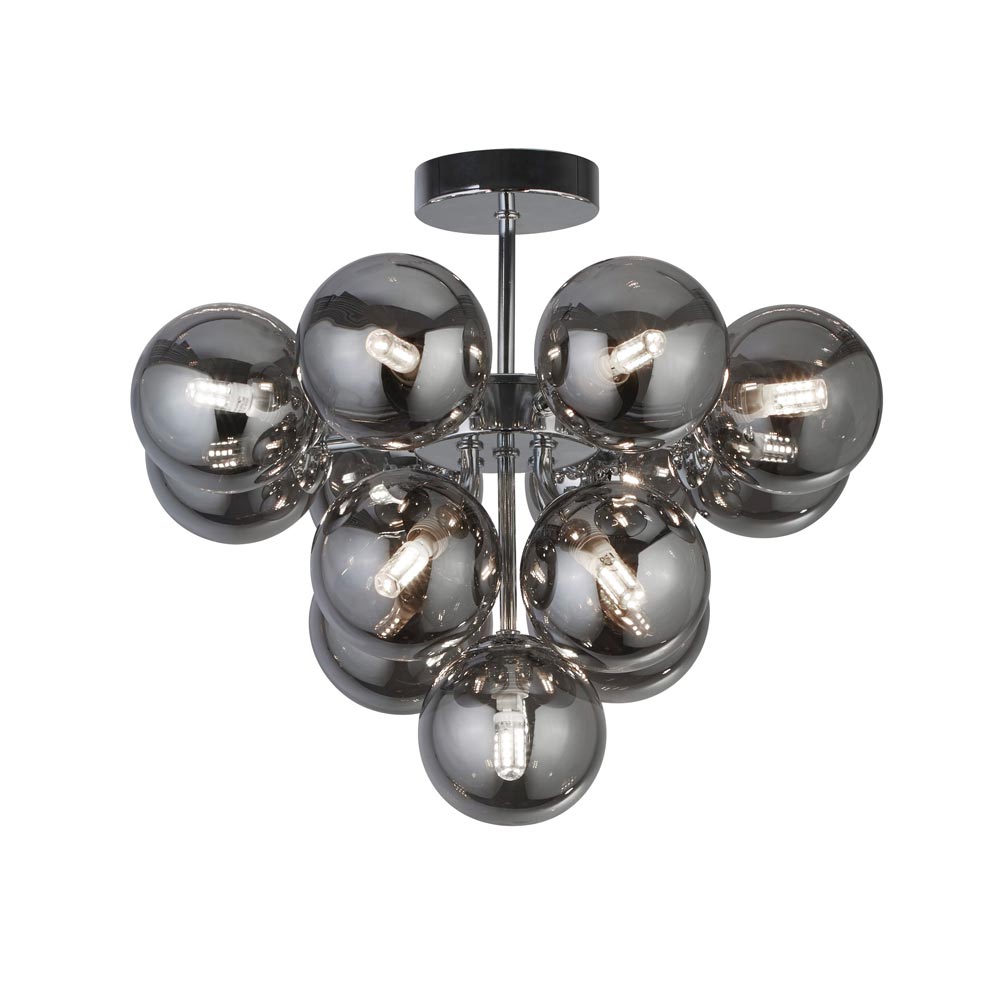 Berry 13 Light Semi Flush Ceiling Light Polished Chrome Smoked Glass