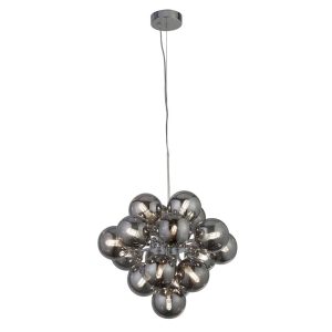 Berry 17 light cluster pendant in chrome with smoked glass globes main image