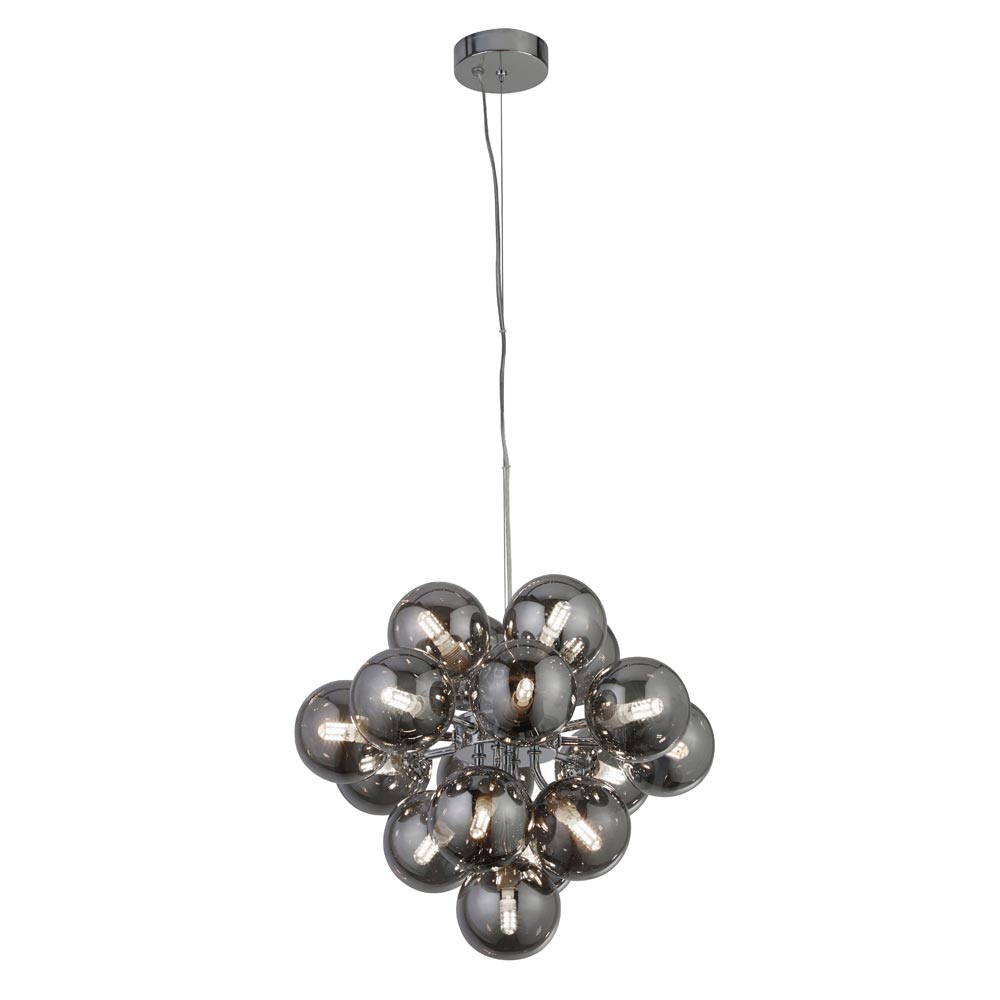 Berry 17 Light Cluster Ceiling Pendant Polished Chrome Smoked Glass